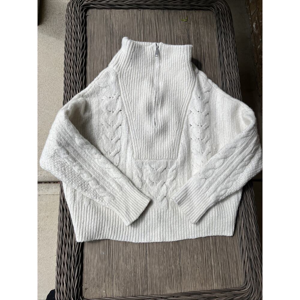 Banana Republic XL Ivory Cable Knit Sweater Chunky Mock Neck Vintage